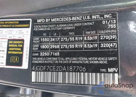 2013 Mercedes-Benz Gl 450 4Matic из США, поврежденный, VIN 4JGDF7CE2DA187706